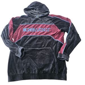 Icewear Velour Hoodie Black Burgundy Spellout Logo Y2K Streetwear Men’s XL